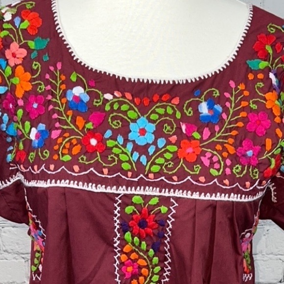 Frida Kahlo Hand-embroidered Dress 100% Cotton, Oaxaca, Size S - Picture 3 of 6
